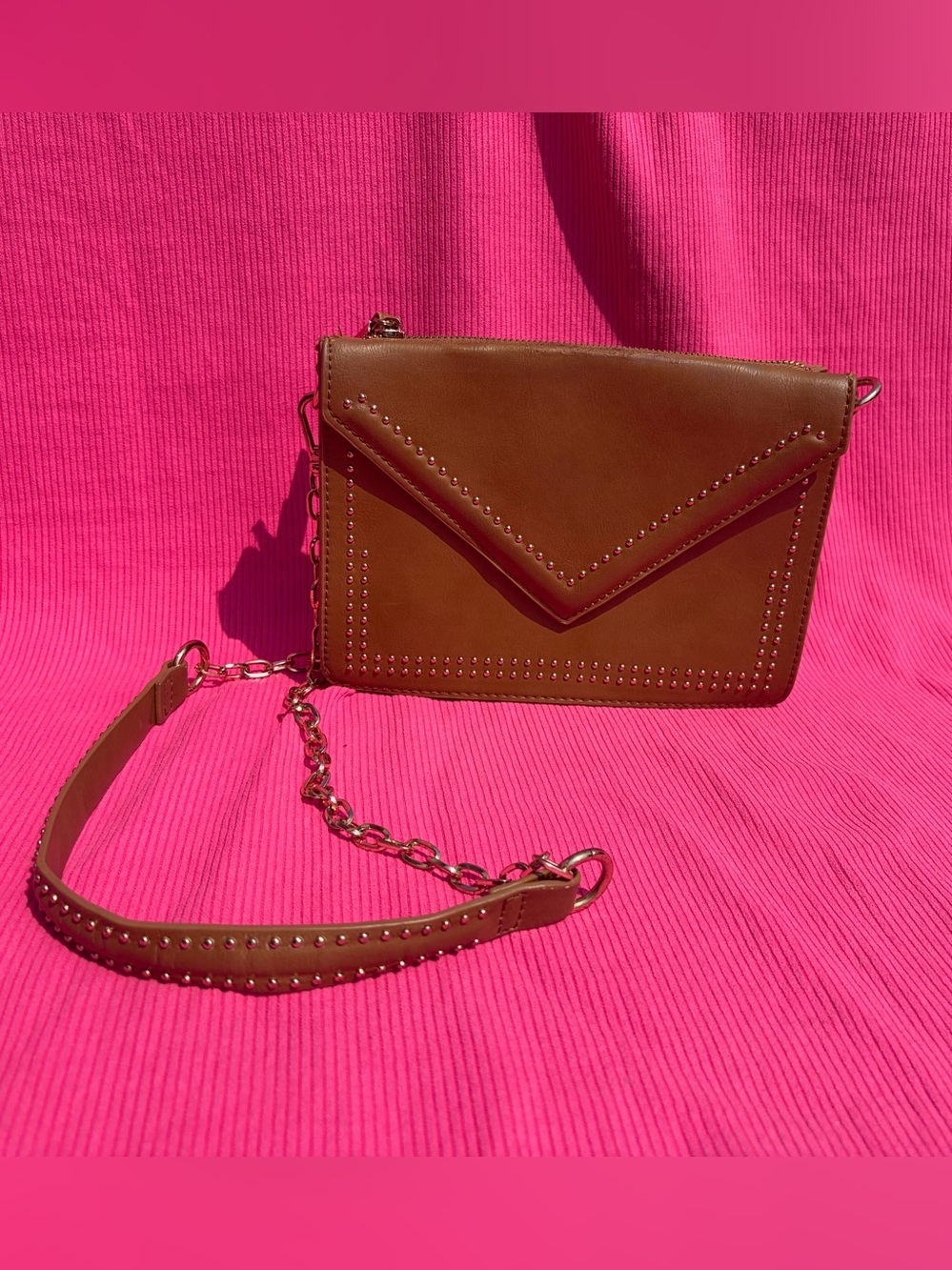 Steven Madden Tan Studded Envelope Crossbody Bag
